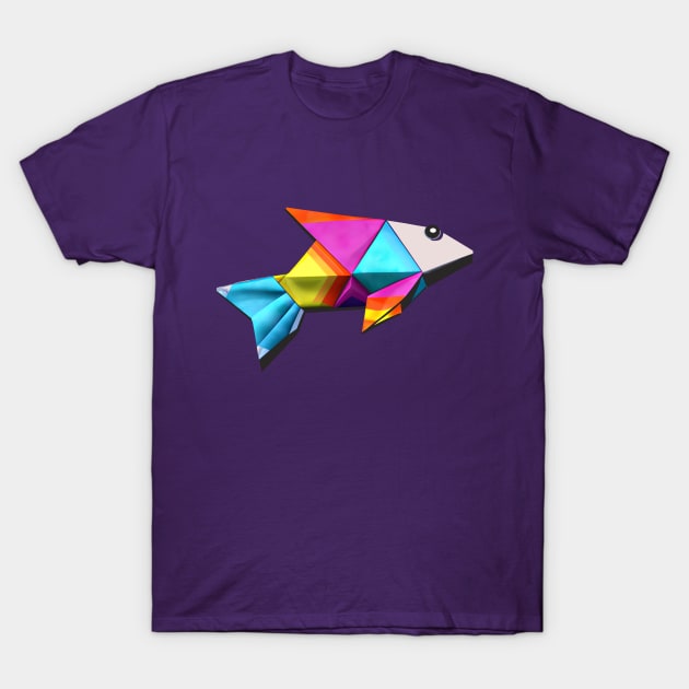 Geometric Fish abstract colorful rainbow color scheme origami style T-Shirt by GraphGeek